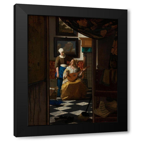 The Love Letter Black Modern Wood Framed Art Print with Double Matting by Vermeer, Johannes