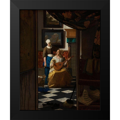 The Love Letter Black Modern Wood Framed Art Print by Vermeer, Johannes