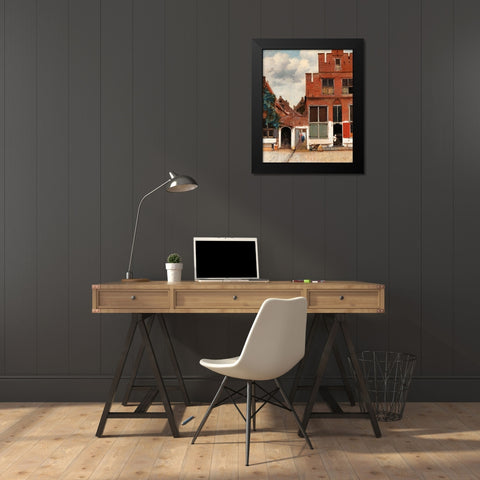 The Little Street Black Modern Wood Framed Art Print by Vermeer, Johannes