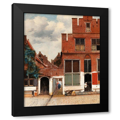 The Little Street Black Modern Wood Framed Art Print with Double Matting by Vermeer, Johannes