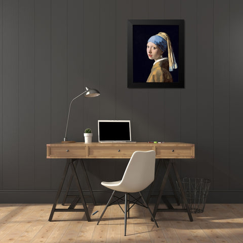 Girl with a Pearl Earring Black Modern Wood Framed Art Print by Vermeer, Johannes