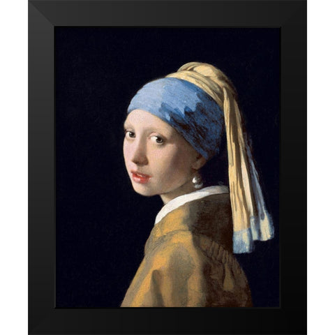 Girl with a Pearl Earring Black Modern Wood Framed Art Print by Vermeer, Johannes