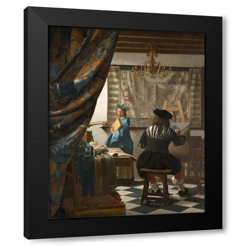 The Art of Painting Black Modern Wood Framed Art Print with Double Matting by Vermeer, Johannes