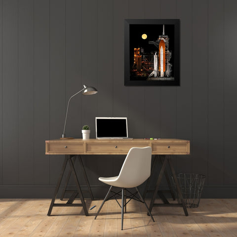 Shuttle Discovery With Moon Black Modern Wood Framed Art Print by NASA