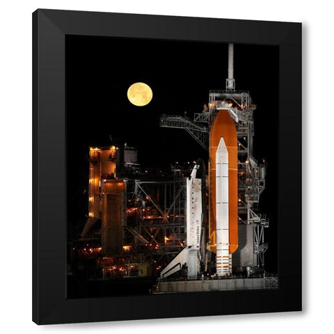 Shuttle Discovery With Moon Black Modern Wood Framed Art Print with Double Matting by NASA