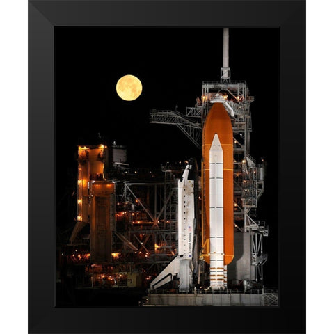 Shuttle Discovery With Moon Black Modern Wood Framed Art Print by NASA