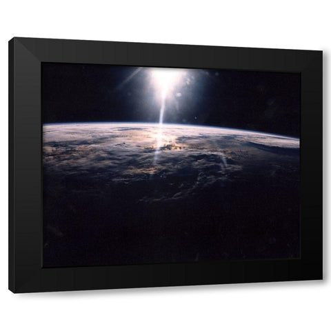 Sunlight over Earth as seen by Discovery crew Black Modern Wood Framed Art Print by NASA