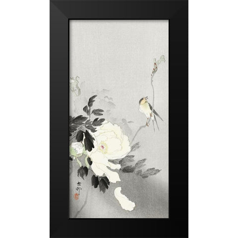 Swallow with Peony Black Modern Wood Framed Art Print by Koson, Ohara