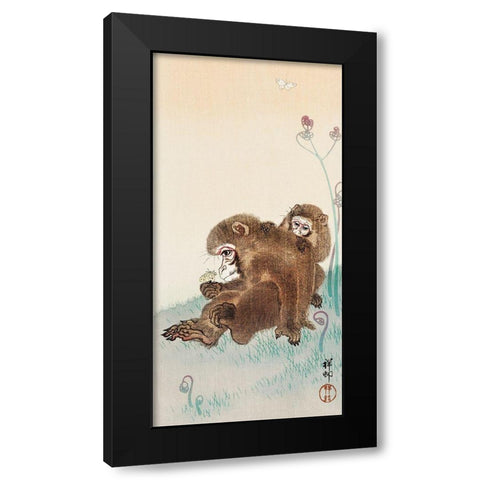 Two monkeys Black Modern Wood Framed Art Print by Koson, Ohara