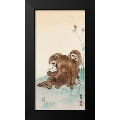 Two monkeys Black Modern Wood Framed Art Print by Koson, Ohara