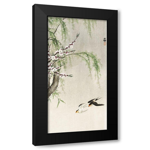 Swallows in flight Black Modern Wood Framed Art Print by Koson, Ohara