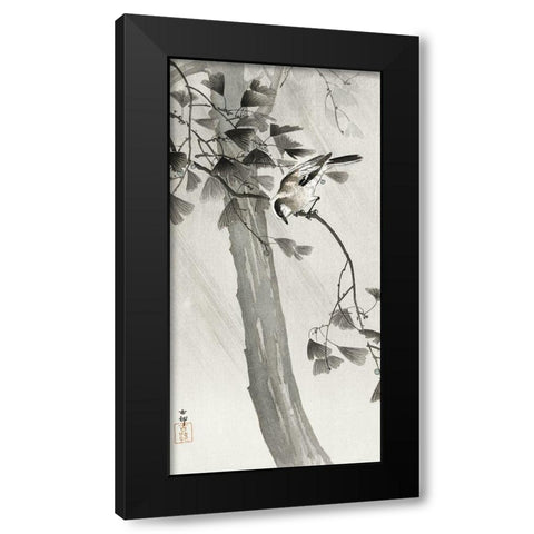 Long-tailed tit in storm Black Modern Wood Framed Art Print with Double Matting by Koson, Ohara