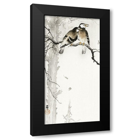 Two gray starlings Black Modern Wood Framed Art Print by Koson, Ohara