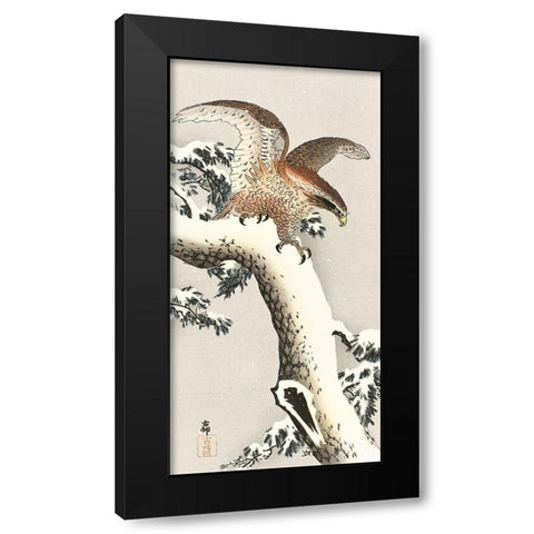 Eagle on a tree branch Black Modern Wood Framed Art Print by Koson, Ohara