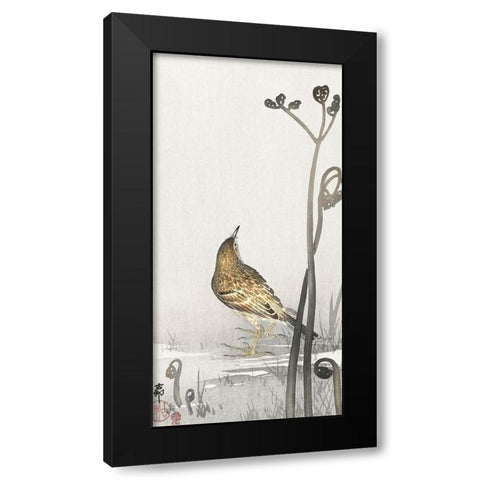 Pipit on a waterfront Black Modern Wood Framed Art Print with Double Matting by Koson, Ohara