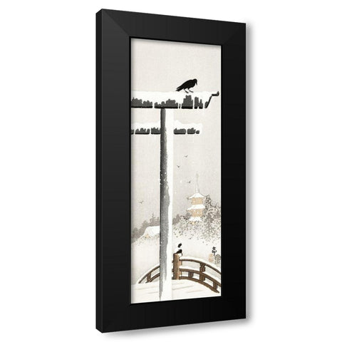 Torii in the snow Black Modern Wood Framed Art Print by Koson, Ohara