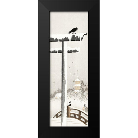 Torii in the snow Black Modern Wood Framed Art Print by Koson, Ohara