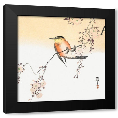 Songbird and Blossoming Cherry Black Modern Wood Framed Art Print by Koson, Ohara