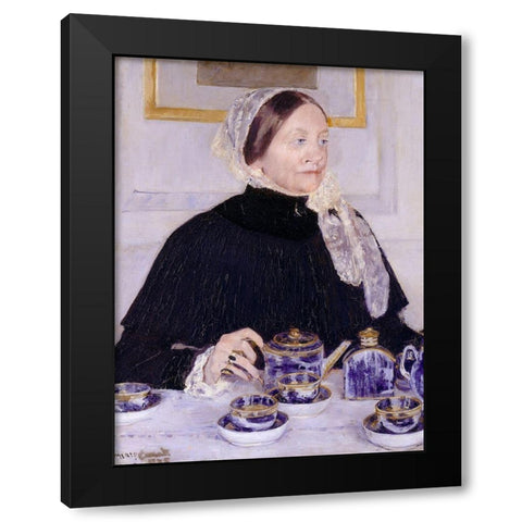 Lady at the Tea Table Black Modern Wood Framed Art Print by Cassatt, Mary