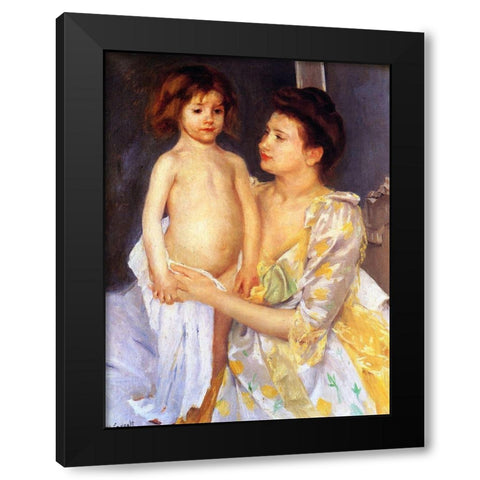 Jules Being Dried by His Mother Black Modern Wood Framed Art Print by Cassatt, Mary