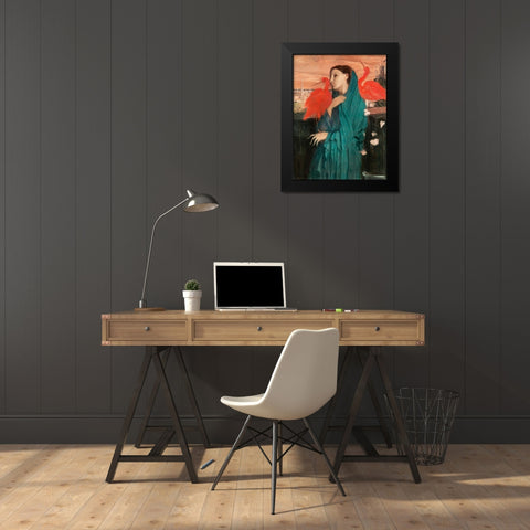 Young Woman with Ibis Black Modern Wood Framed Art Print by Degas, Edgar