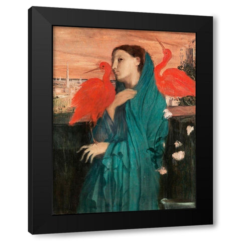 Young Woman with Ibis Black Modern Wood Framed Art Print with Double Matting by Degas, Edgar