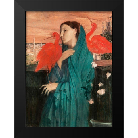 Young Woman with Ibis Black Modern Wood Framed Art Print by Degas, Edgar