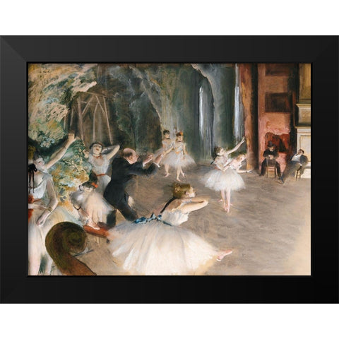 The Rehearsal Onstage Black Modern Wood Framed Art Print by Degas, Edgar
