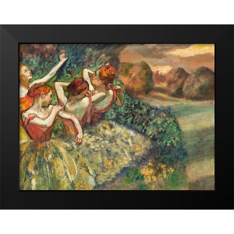 Four Dancers Black Modern Wood Framed Art Print by Degas, Edgar