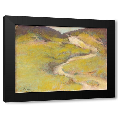 Pathway in a Field Black Modern Wood Framed Art Print by Degas, Edgar