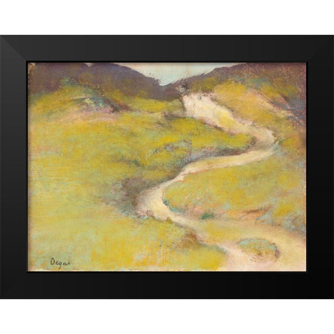 Pathway in a Field Black Modern Wood Framed Art Print by Degas, Edgar