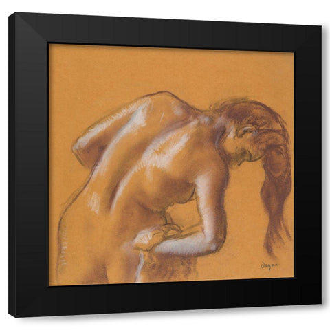 Nude lady. Bather Drying Herself Black Modern Wood Framed Art Print with Double Matting by Degas, Edgar