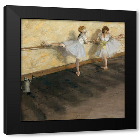 Dancers Practicing at the Barre Black Modern Wood Framed Art Print by Degas, Edgar