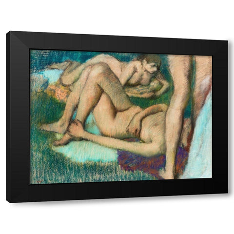 Naked Women Bathers Black Modern Wood Framed Art Print by Degas, Edgar