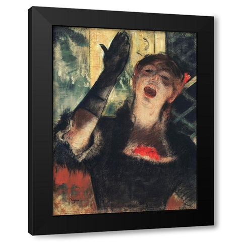 Cafe Singer Black Modern Wood Framed Art Print with Double Matting by Degas, Edgar