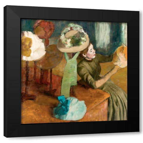 The Millinery Shop Black Modern Wood Framed Art Print with Double Matting by Degas, Edgar
