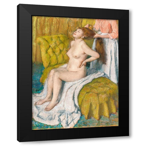 Woman Having Her Hair Combed Black Modern Wood Framed Art Print with Double Matting by Degas, Edgar