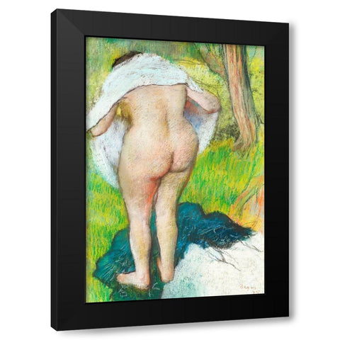 Girl Drying Herself Black Modern Wood Framed Art Print by Degas, Edgar