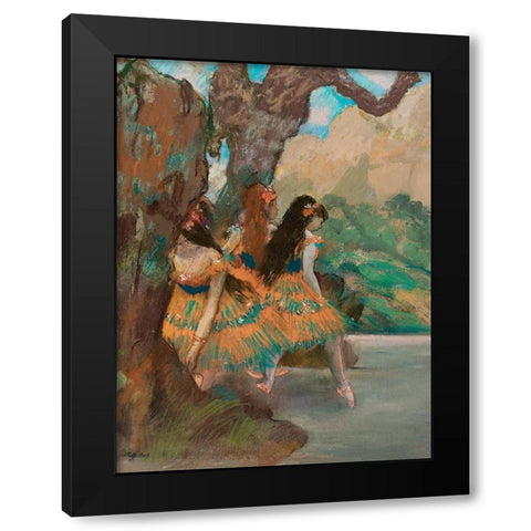 Ballet Dancers Black Modern Wood Framed Art Print with Double Matting by Degas, Edgar