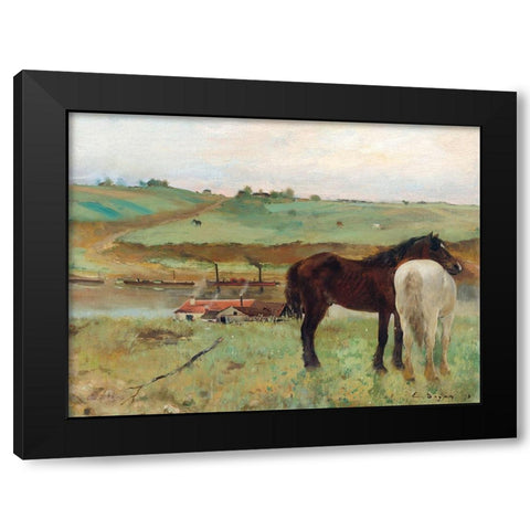 Horse in a Meadow Black Modern Wood Framed Art Print with Double Matting by Degas, Edgar