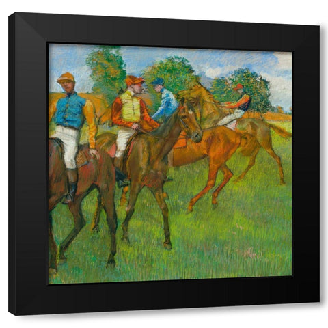 Before the Race Black Modern Wood Framed Art Print with Double Matting by Degas, Edgar