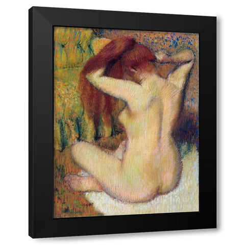 Woman Combing Her Hair Black Modern Wood Framed Art Print by Degas, Edgar