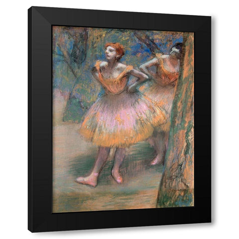 Two Dancers Black Modern Wood Framed Art Print with Double Matting by Degas, Edgar