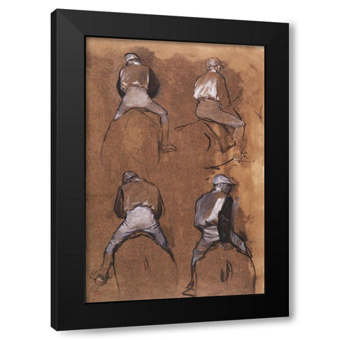 Four Studies of a Jockey Black Modern Wood Framed Art Print with Double Matting by Degas, Edgar