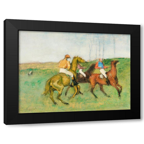 Jockeys and Race Horses Black Modern Wood Framed Art Print with Double Matting by Degas, Edgar