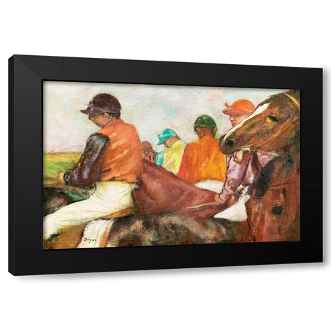 The Jockeys Black Modern Wood Framed Art Print with Double Matting by Degas, Edgar