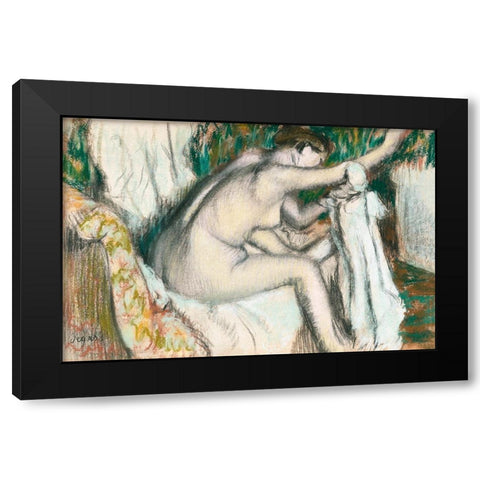 Woman Drying Her Arm Black Modern Wood Framed Art Print with Double Matting by Degas, Edgar