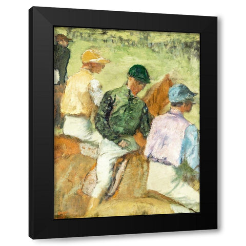 Four Jockeys Black Modern Wood Framed Art Print by Degas, Edgar