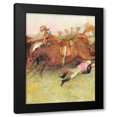 Scene from the Steeplechase: The Fallen Jockey Black Modern Wood Framed Art Print by Degas, Edgar