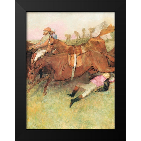 Scene from the Steeplechase: The Fallen Jockey Black Modern Wood Framed Art Print by Degas, Edgar